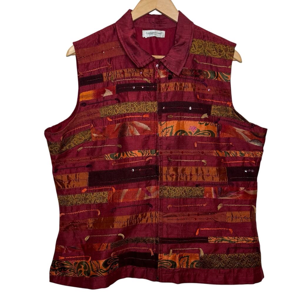 Coldwater Creek Snap Up  Patchwork Beaded Embroidered Western Art to Wear Vest